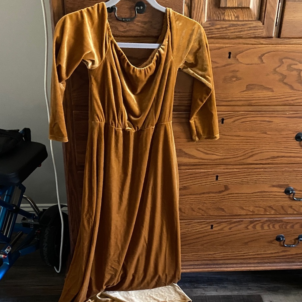 Elegant Velvet Gold Dress